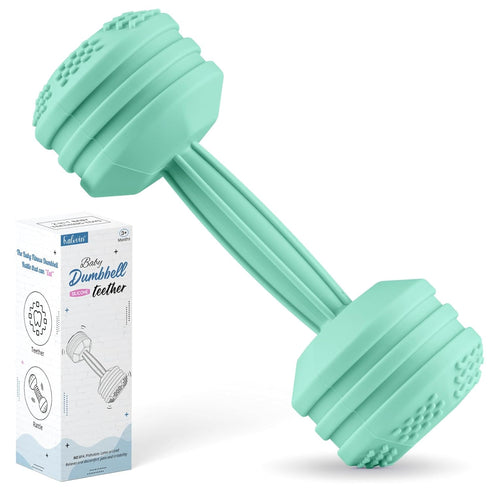Baby Dumbbell Toy - Silicone Dumbbell Teether Toys Weight Rattle Sensory Toy for Babies - Great Gift for Baby and Toddler Girls or Boys (Mint)...