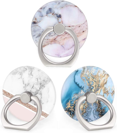 Bonoma Cell Phone Ring Holder Stand, 360 Rotation 3-Pack Universal Smartphone Ring Grip Stand Compatible with Smartphones and Tablets Marble...