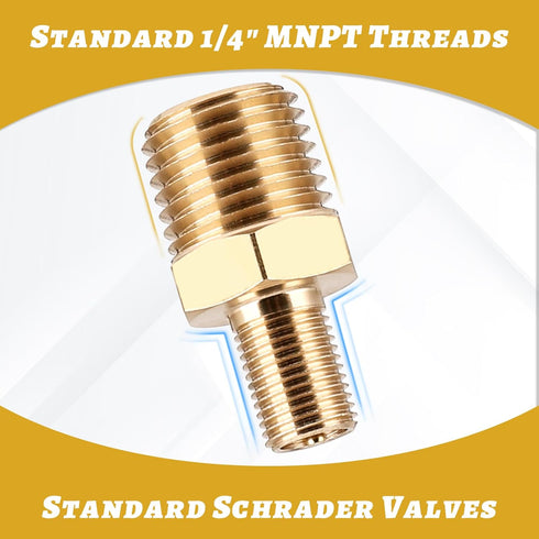 3 Pack Schrader Valve Adapter Brass Air Inflator Adapter Tire Inflator Hose Adapter, 1/4 NPT (M) to Air Pump Valve Adapter Tire Inflator Connector...