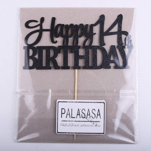 PALASASA Black Glitter Happy 14th Birthday cake topper - 14 Anniversary Party Decoration (14th)...