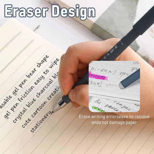 Erasable Gel Pens, 0.5mm Erasable Ballpoint Pen 4 Pack Cartoon Animal Rollerball Gel Pens with 20 Refills and 2 Erasers for Adult Writing Kids Cal...