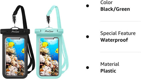 ProCase 2 Pack Waterproof Phone Pouch Case, 7" Universal Underwater Cellphone Dry Bag Holder for iPhone 15 14 13 Pro Max 12 11, Galaxy S24 S23 S22...