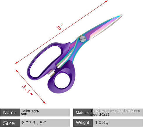 Rust-proof Titanium Coated Stainless Steel Multipurpose 8” Rainbow&Purple Scissors Fabric Textile Dressmaking Craft Office Home Daily Use...