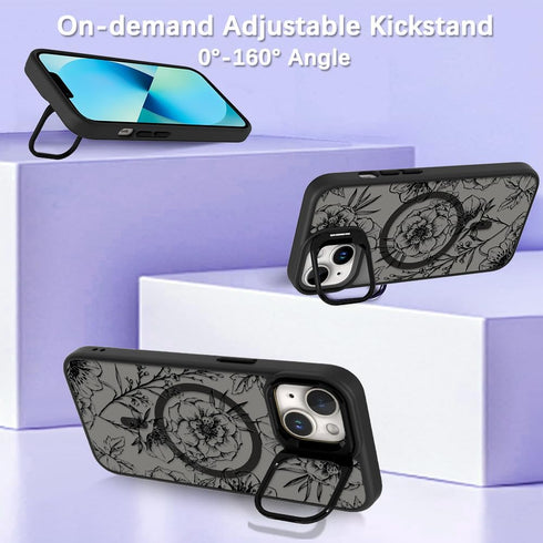 OOK Magnetic Case for iPhone 13 with Kicstand?Compatible with Magsafe? Built-in Camera Stash Stand Slim Translucent Matte Case for iPhone 13, Blac...