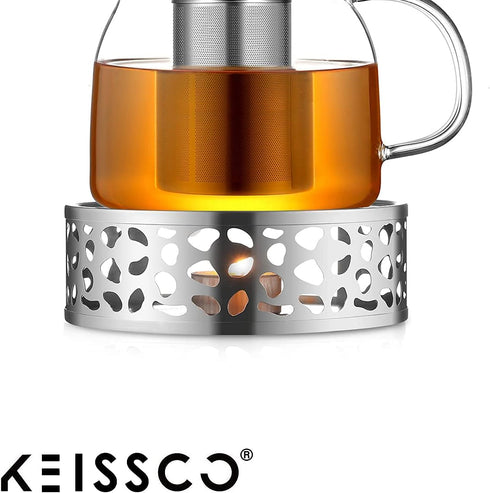 Stainless Steel Teapot Warmer, Metal Teapot Heater with Tealight Holder Stainless Steel Candle Base Coffee Tea Warmer for Glass Teapot, Stainless ...