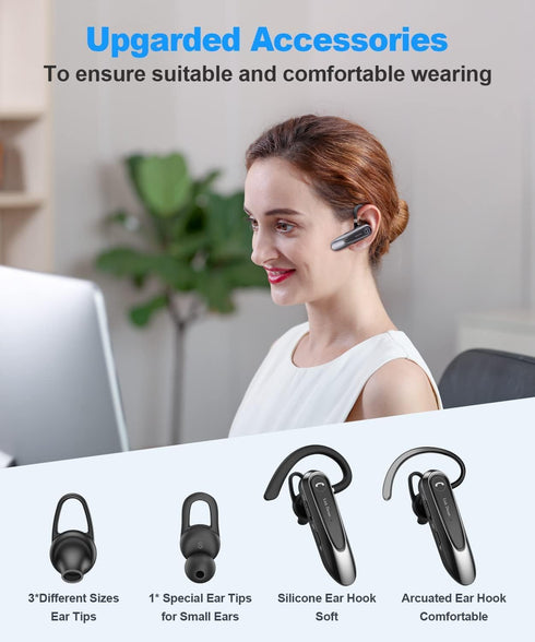 Link Dream Bluetooth Earpiece Wireless CVC8.0 Headset for Cell Phone Dual Mic Noise Canceling Handsfree Phone Earpiece with Mute 20Hrs Talk Time 1...