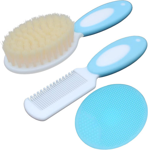 Baby Hair Brush &Silicone Baby Cradle Cap Brush Set, for Newborns & Toddlers-Natural Soft Goat Bristles-Ideal for Cradle Cap-Perfect Baby Registry...