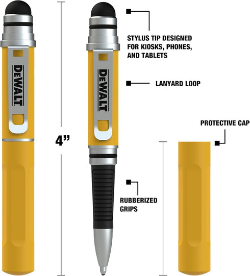 DEWALT 3-in-1 Stylus Pen, Pocket-Sized Stylus Pen, Ballpoint EDC Pen with Stylus Tip, Ink Cartridges Included, Gifts for Dad...