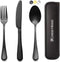 Portable Travel Utensils Set, 18/8 Stainless Steel 3 PCS Cutlery Set Including Knife Fork and Spoon, Reusable Travel Silverware Set with Case for ...