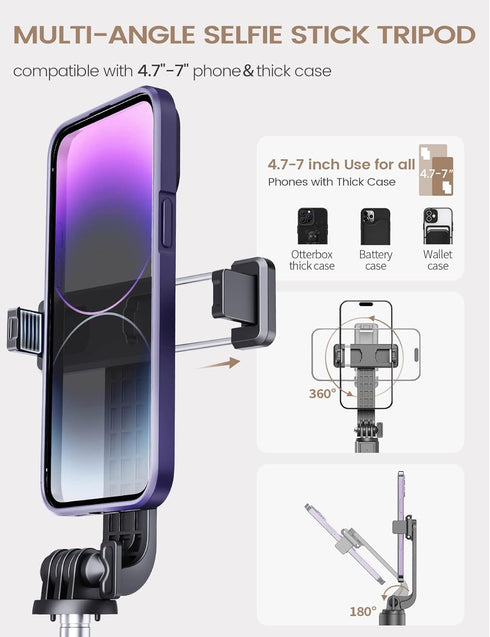 Selfie Stick Phone Tripod with Remote, Portable 5 in 1 Selfie Stick Phone Tripod, Wireless Selfie Stick Tripod for Cell Phone Compatible with iPho...
