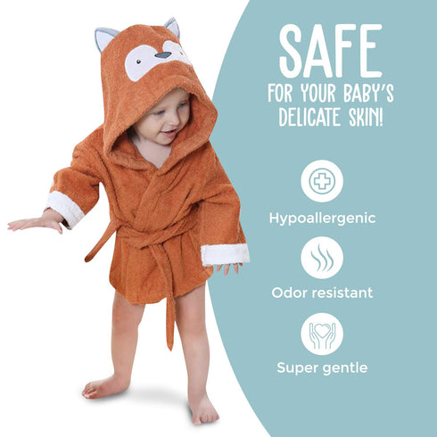 BlueMello Baby Fox Bathrobe | Ultra-Soft Hooded Robe for Toddlers 0-6 Months | Essential Bath Towel for Infants | Ideal for Infant Boy Accessories...