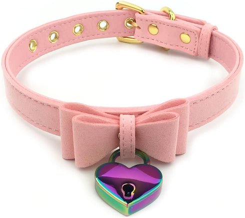 Succuba Padlock Bow Choker Collar Necklace Lolita Bow Collar Cat Kitty Velvet Necklace with Lock and Key for Women and Men (C)...