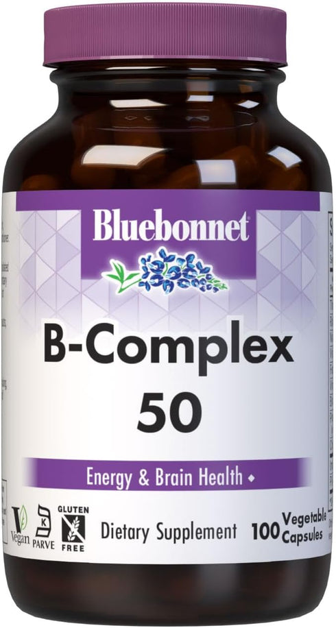Bluebonnet Vitamin B Complex Full Spectrum B Vitamins - Energy Support - Complete Vit B Inositol Biotin Riboflavin Folate as Folic Acid Choline B6...