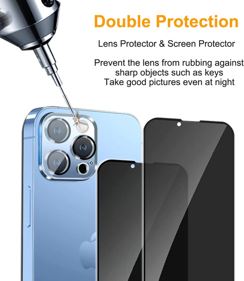 pehael [2+2 Pack iPhone 13 Pro Max Privacy Screen Protector with Camera Lens Protector Full Coverage Anti-Spy Tempered Glass Film 9H Hardness Upgr...