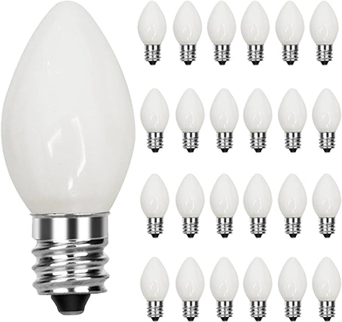 25 Pack C7 White LED Replacement Bulbs, 0.6 Watt White Ceramic Indoor Night Light Bulbs, E12 Base C7 Christmas String Light LED Bulbs for Wedding,...