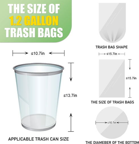 120 Count 1.2 Gallon Mini Trash Bags - Excat Thick Clear Garbage Bags for Bathroom, Strong Plastic Wastebaket Can Liners for Car Home Office...