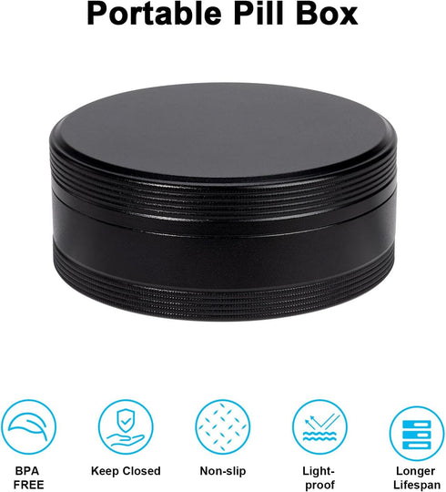 Portable Metal Pill Box - Travel Daily Pill Case, Waterproof Pill Container for Purse Pocket, Compact Medicine Organizer Holder for Medicines, Vit...
