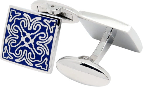 Square Vintage Cloisonne Cufflinks for Men Blue Retro Patterns Men's Cuff Link Set for Wedding Shirt Party Business Birthday Anniversary Dress...