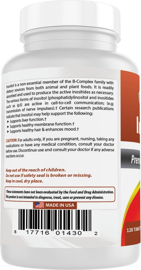 Best Naturals Inositol 1000mg 120 Tablets - also called vitamin B8...