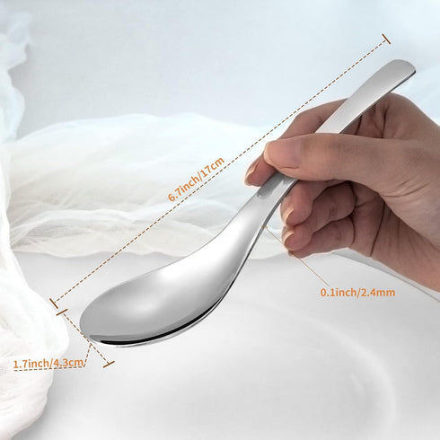 Soup Spoons, 6 Pieces Cereal Spoon, 6.7 Inch Table Spoons Silverware Thickened Stainless Steel, Kitchen Spoon Set of 6 for Soup, Silver, Dishwashe...
