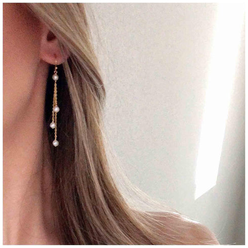 Vintage Pearl Drop Earrings Gold Pearl Tassel Earrings Long Pearl Chain Earrings Boho Pearl Earrings Jewelry for Women and Girls...
