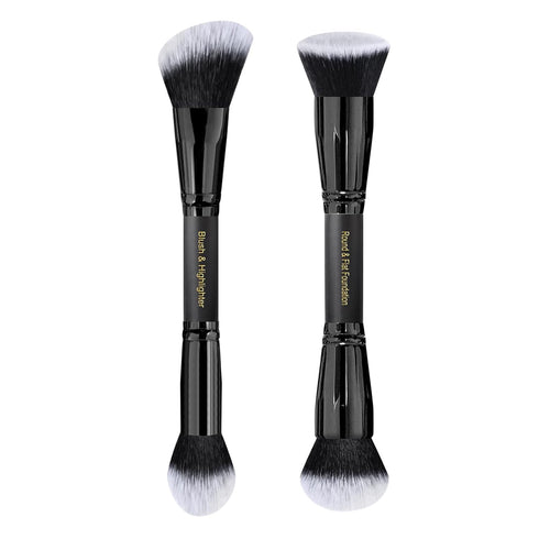 LORYP Black Makeup Brushes 2Pcs Duo End Foundation Powder Brush Set, Blush & Highlighter Brush and Round & Flat Foundation Brush...