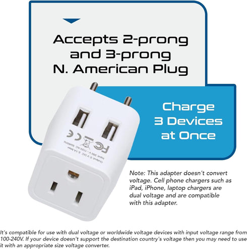 Ceptics European, Egypt Travel Adapter Plug with Dual USB - Type C - Europe - Usa Input - Light Weight - Perfect for Cell Phones, Chargers, Camera...