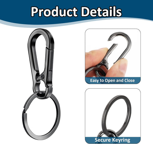 4Pcs Small Keychain Clip Metal Keychain Hooks Black Key Ring Clips for Car Keys Purse Heavy Duty Keychain Holder for Purse Charm Hook Keyring with...