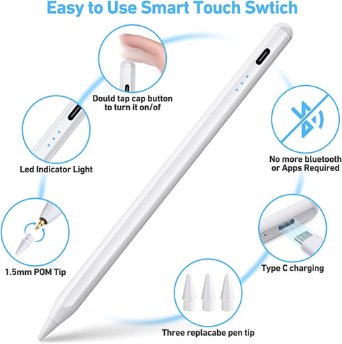 Stylus Pen for ipad, Active Pencil with Quick Charge, Palm Rejection Tilt Sensor, Magnetic Apple Compatible 2018-2022 iPad Pro 11"/12.9",iPad 10/9...