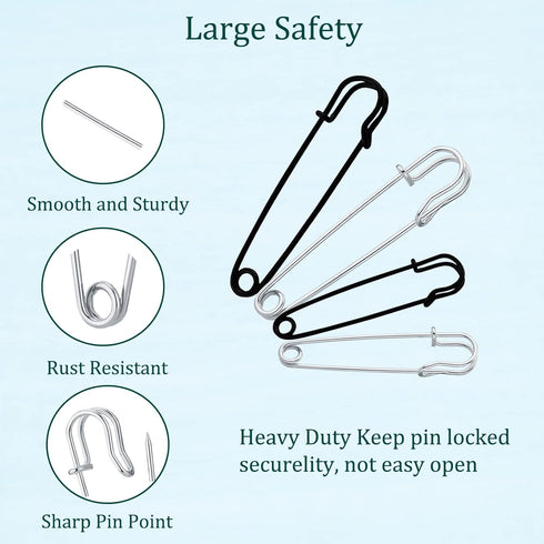 30PCS Large Safety Pins, 4" and 3" Heavy Duty Safety Pins Assorted, Big Safety Pins for Clothes, Stainless Steel Spring Lock Pins Blanket Pins for...