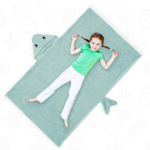 ROMASA Toddler Hooded Bath Towel Ultra Soft Towel Highly Absorbent Bathrobe Blanket for Boys Girls- 27.5" x 55"(Green Shark-Shape)...