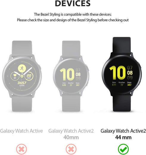 Ringke Bezel Styling Cover for Galaxy Watch Active 2 (44mm Only) Case Bezel Ring Adhesive Accessory - Glossy Silver (GW-A2-44-01)...