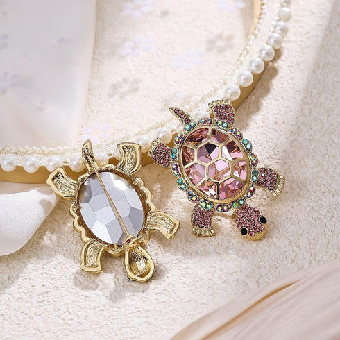 2Pcs Sparkly Rhinestone Turtle Brooch Charming Pink Green Accessory for Everyday Elegance Brooch Pin Accessories...