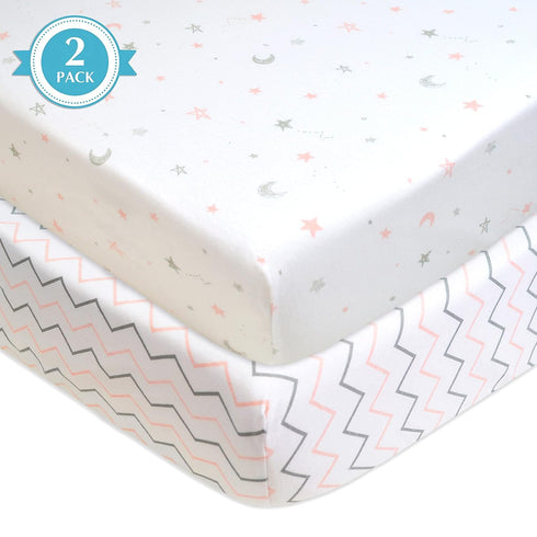 American Baby Company 2 Pack 100% Natural Cotton Fitted Mini Crib Sheets 38" x 24" - Soft & Breathable Small Nesting Portable Sheets, Fits Pack N ...