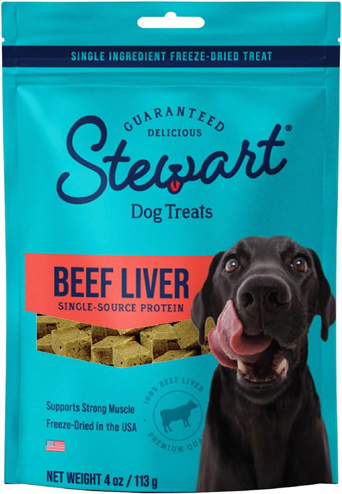 Stewart Freeze Dried Dog Treats, Beef Liver, 4 oz, Grain Free & Gluten Free, Resealable Pouch, Single Ingredient, Training Treat in Beef Liver, Sa...