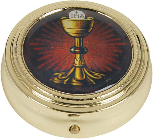 Gold Tone IHS Chalice and Host Communion PYX with Epoxy Lid, 2 1/4 Inch...