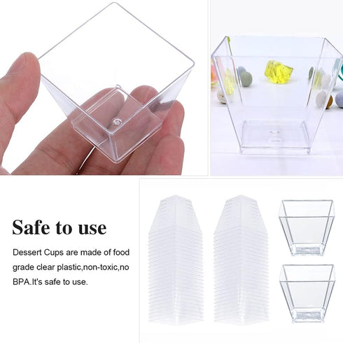50 Pack 3.5 Oz Plastic Mini Dessert Cups,Square Clear Parfait Cups for Chocolate Desserts, Appetizers,Dessert Samplers,Dessert Shot Glasses & More...