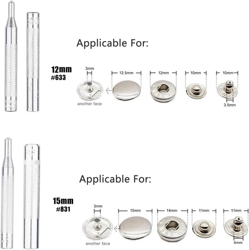 ArrErr 7 Pack Rivet Setter Tool with Base Snap Fasteners Kit Install Leather Die Punch Hole Kit 633 831 Press Studs Anvil Fixing Set for Leatherwo...