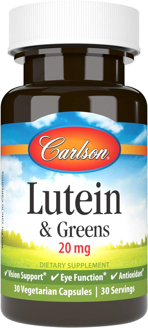 Carlson - Lutein & Greens, 20 mg, Vision Support & Eye Function, Antioxidant, 30 Vegetarian Capsules...