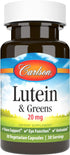 Carlson - Lutein & Greens, 20 mg, Vision Support & Eye Function, Antioxidant, 30 Vegetarian Capsules...