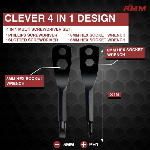 AMM 4 in 1 Portable Keychain Screwdriver?Black),Multiple functionality-Phillips, slotted screwdriver and two hex wrenches...