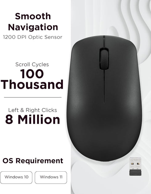 Lenovo 530 Wireless Mouse – Full Size Computer Mouse for PC, Laptop, Windows Computer - 2.4 GHz Nano USB Receiver - Ambidextrous Design - 12 Month...