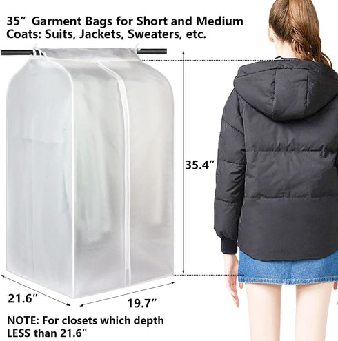 Hanging Garment Bags for Closet Storage Large Hanging Garment Clothes Cover Clothing Storage Bag with Magic Tape and Zipper Translucent Closet Clo...