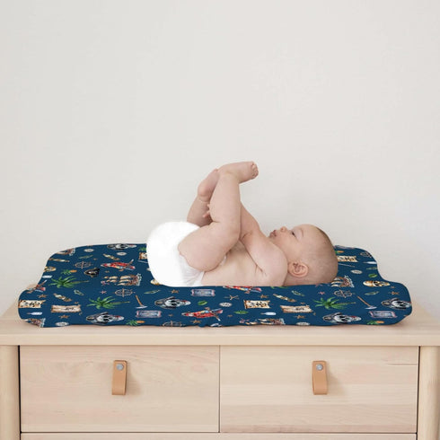 Ocean Pirate Ship Skull Parrot Palm Trees Changing Pad Covers for Boys 32''x16'' Fun Boy's Nautical Nursery Fitted Diaper Change Table Sheets Mats...