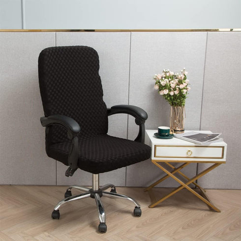 Office Chair Slipcovers Stretchy Polyester Jacquard Computer Chair Cover (No Chair) (Black, M)...