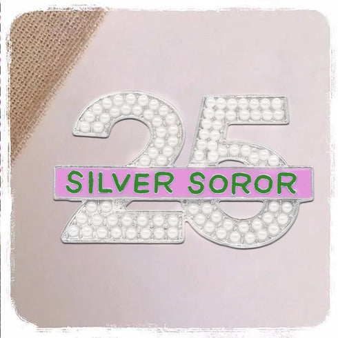 Pearl Number 25 Silver Soror Pin Pink And Green Sorority Greek Letters Lady Brooch Gifts Sisterhood Jewelry...