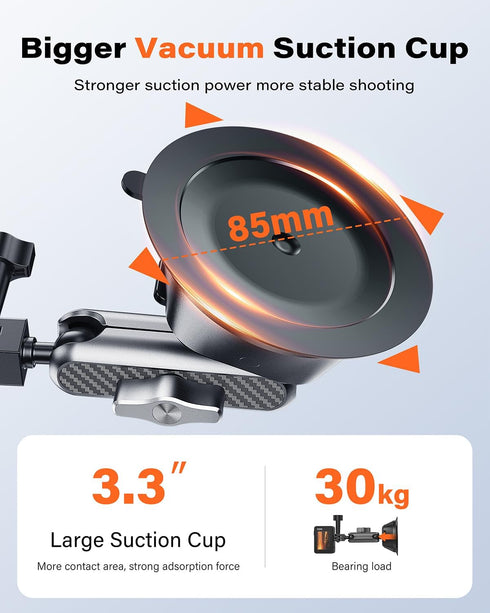 Suction Cup Mount for Gopro iPhone, Anti-Shake Metal Arm Car Camera Mount with 1/4 Thread & Phone Holder, Car Boat Windshield Window VLOG/Video Ho...
