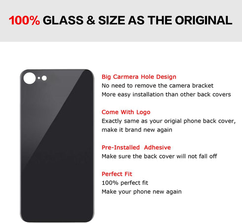 Back Rear Cover Replacement Glass Compatible with iPhone SE 2020 4.7-Inches All Carriers with Installation Manual + Repair Tool Kit (Black)...