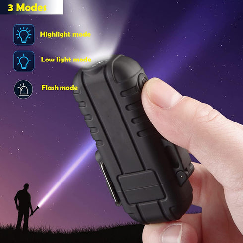 Waterproof Lighter with Flashlight,USB Rechargeable Flameless Lighter with Survival Whistle & Lanyard,Plasma Electric Lighter, Camping Tactical Ge...