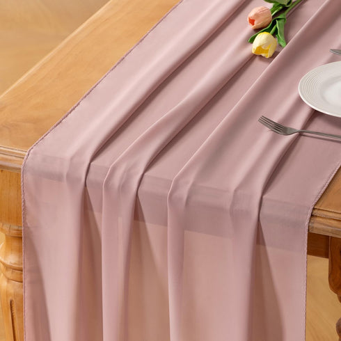 Socomi Dusty Rose Chiffon Table Runner Easter Spring Boho Rustic 14ft 29x170 Inches Wedding Runner Sheer Romantic Bridal Shower Decorations...